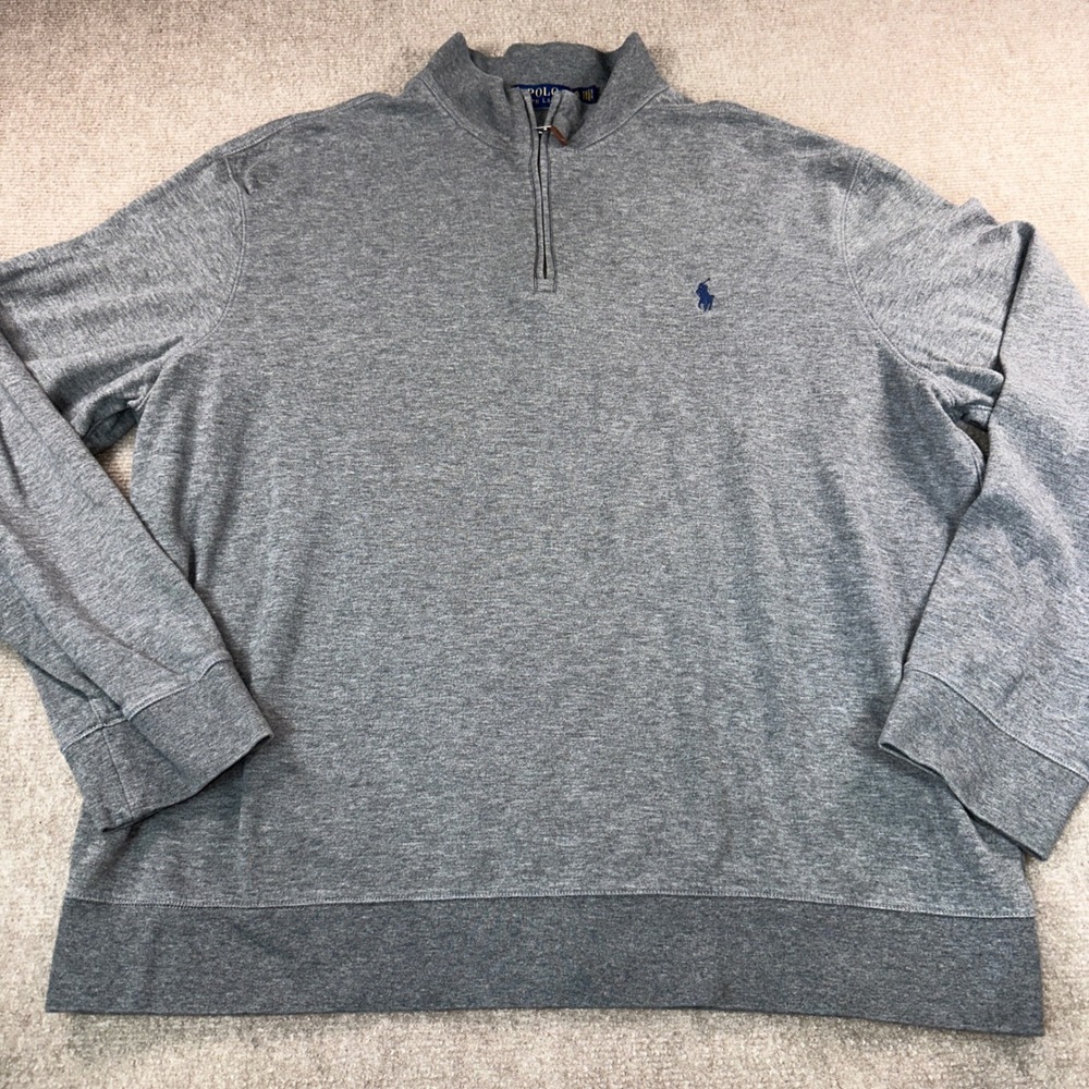 Polo Ralph Lauren Mens XL Grey Quarter Zip Pullover Sweatshirt Heathered Pony